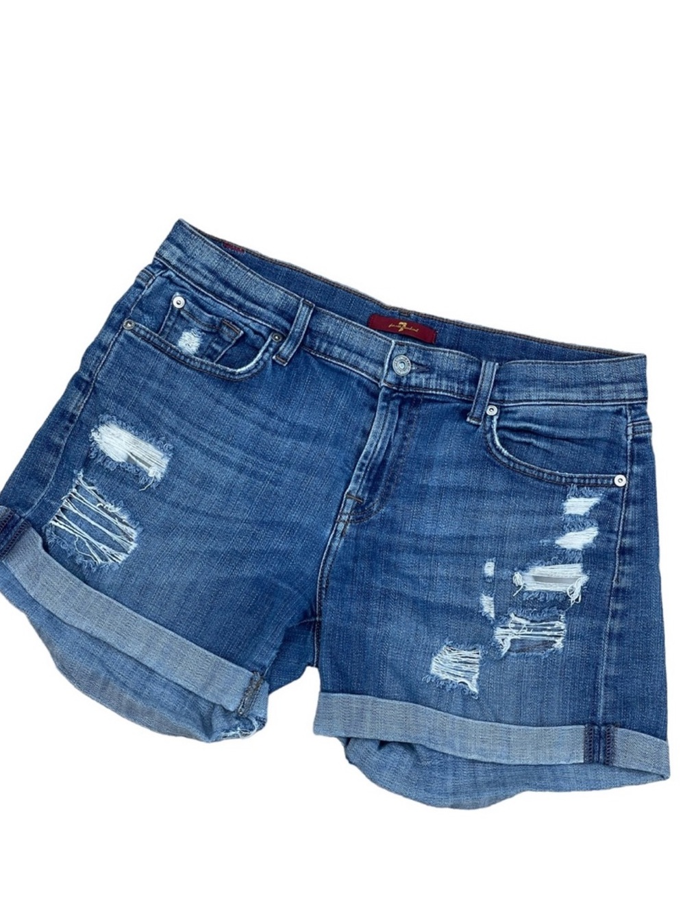 7 FOR ALL MANKIND distressed denim jean shorts size 27